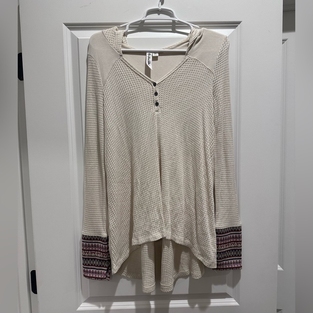Others Follow Cream Hooded Tunic with Patterned Sleeves